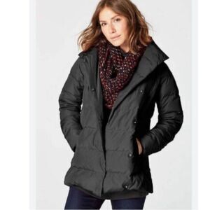 J. Jill Down Puffer Jacket Dark Grey Mid-Length Side Snap Jacket Large